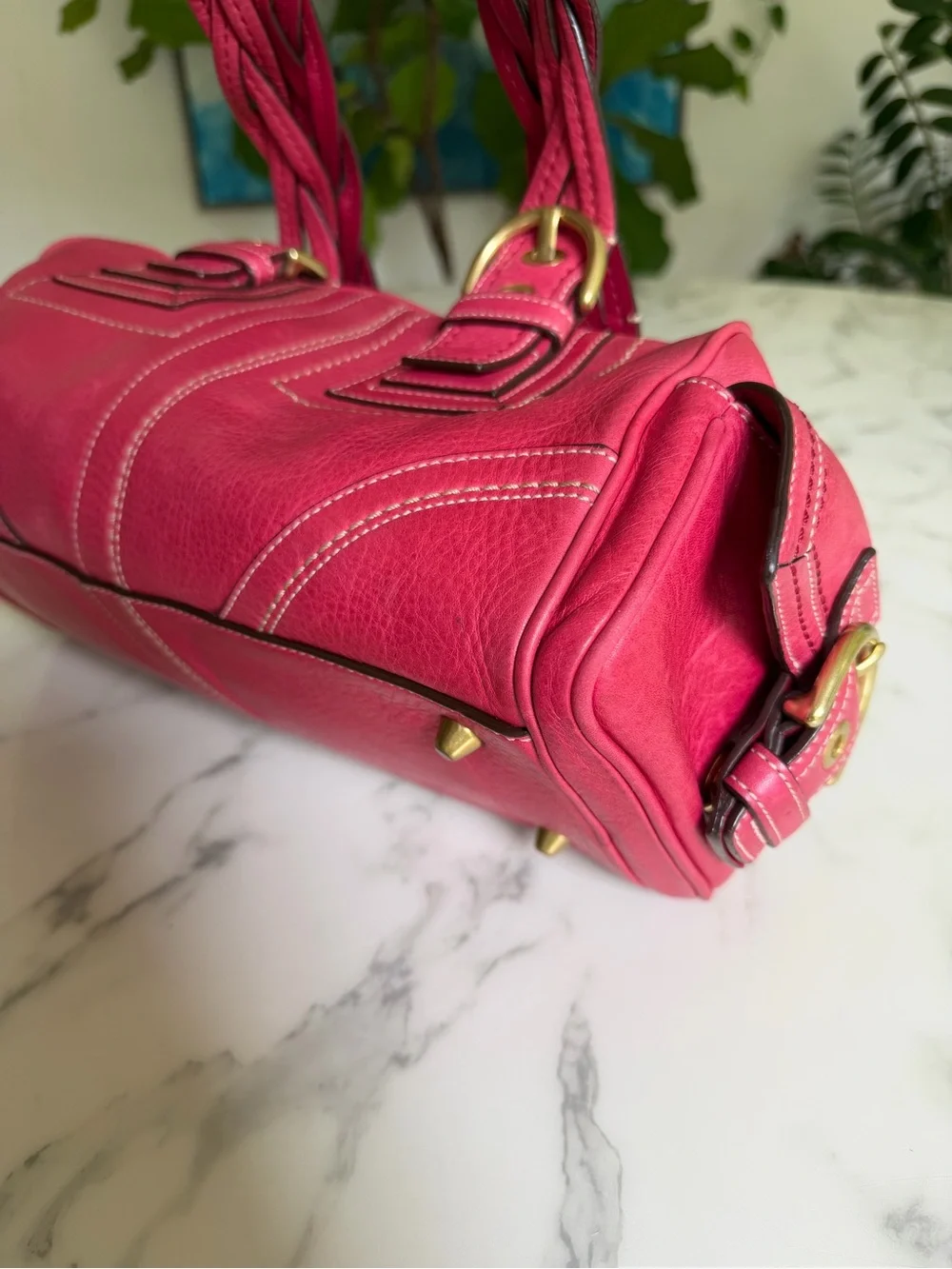 Coach Vintage Y2K Mia Pebbled Leather Satchel with Braided Handles 10048 Pink